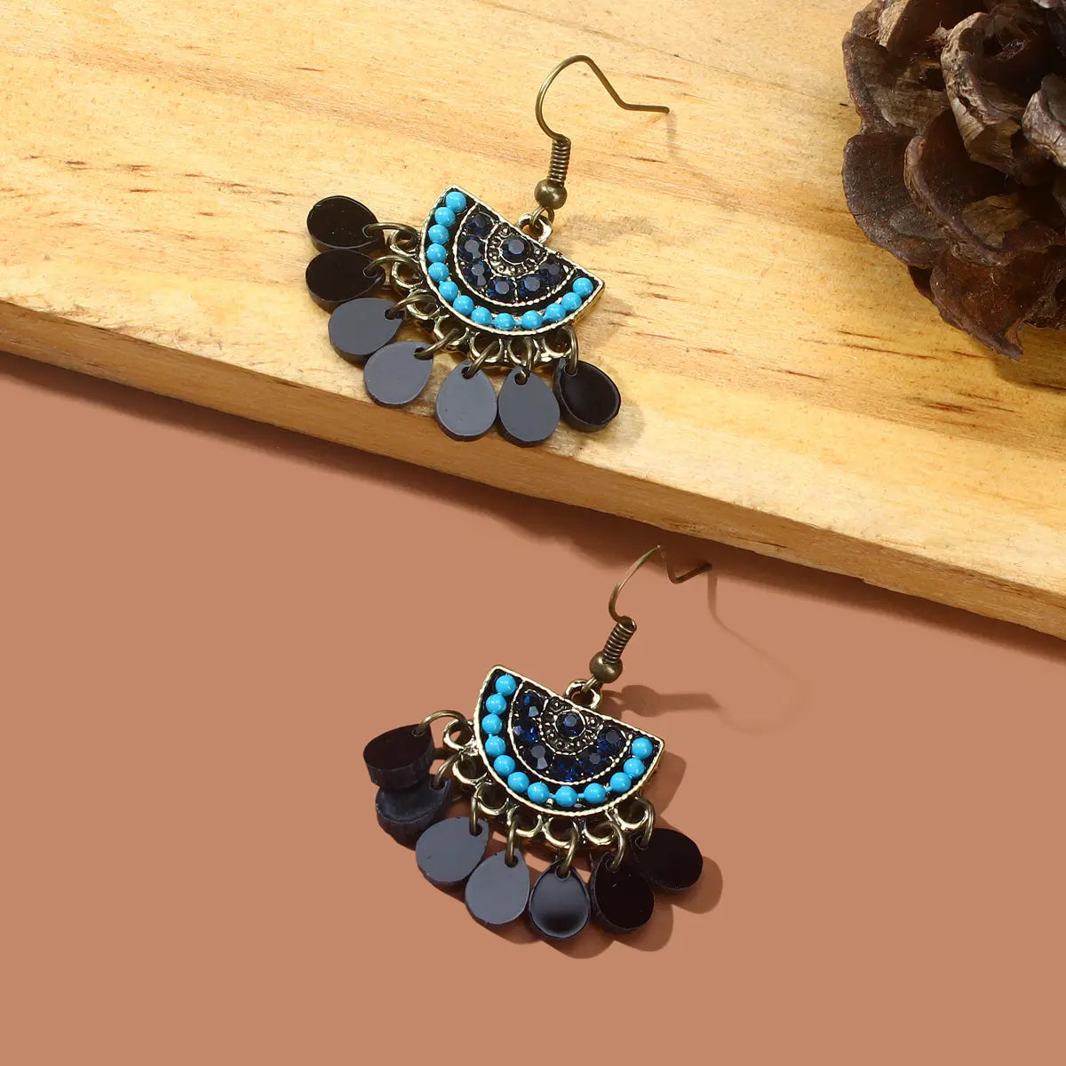 Boho Jewellery Blue Beads Sectored Water Drop Earrings Ethnic Women Accessories Feelontop Jewellery