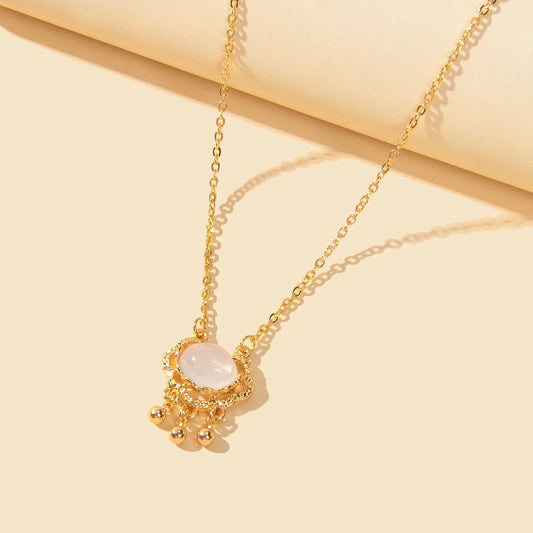 Textured Jewelry Opal Gold Chain Lock Pendant Necklace Best Friend Birthday Gift Feelontop Jewellery