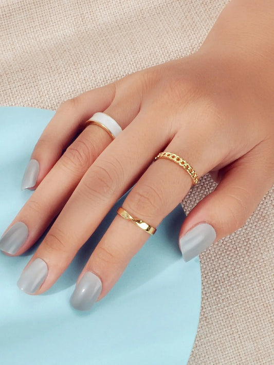 3 pcs Retro Stackable White Enamel Midi Knuckle Ring set Multiple Bulk Pack Ring Feelontop Jewellery