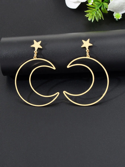 Hollow Out Large Moon Pendant Earrings Celestial Statement Jewelry Holiday Gift Feelontop Jewellery