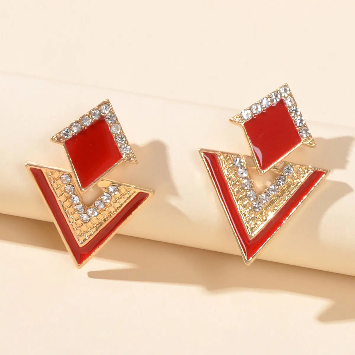 Costume Jewellery Rhinestone Enamel Triangle Geometric Stud Bridal Earrings Gift Feelontop Jewellery