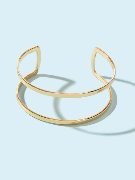 Double-Layered Gold Open Cuff Bangle Stylish Statement Bracelet Feelontop Jewellery
