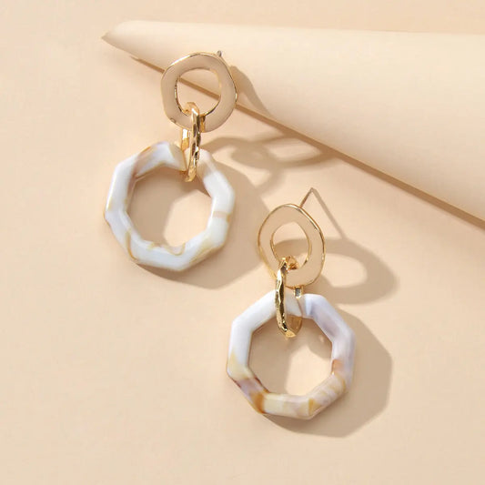 Retro Gold Lock Mottled Acrylic Marble Dangle Geometric Pierced Party Earrings Feelontop Jewellery