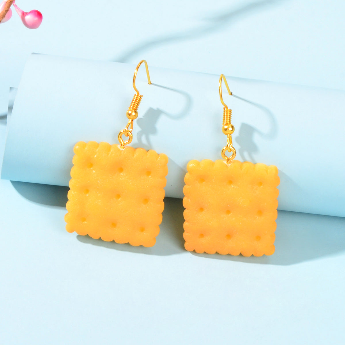 Orange Resin Biscuit Dangle Hook Bikkie Earrings Girl Cute Funny Food Jewellery Feelontop Jewellery