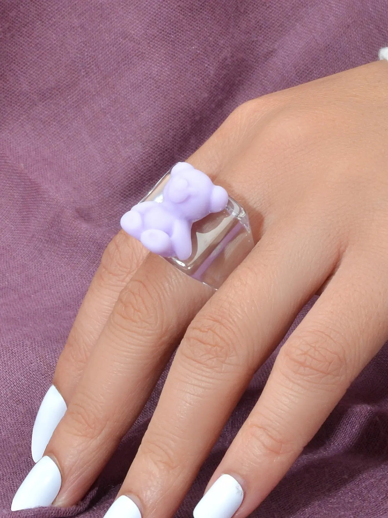 3D Cartoon Purple Orange Bear Plastic Transparent Chunky Trendy Finger Ring Gift Feelontop Jewellery