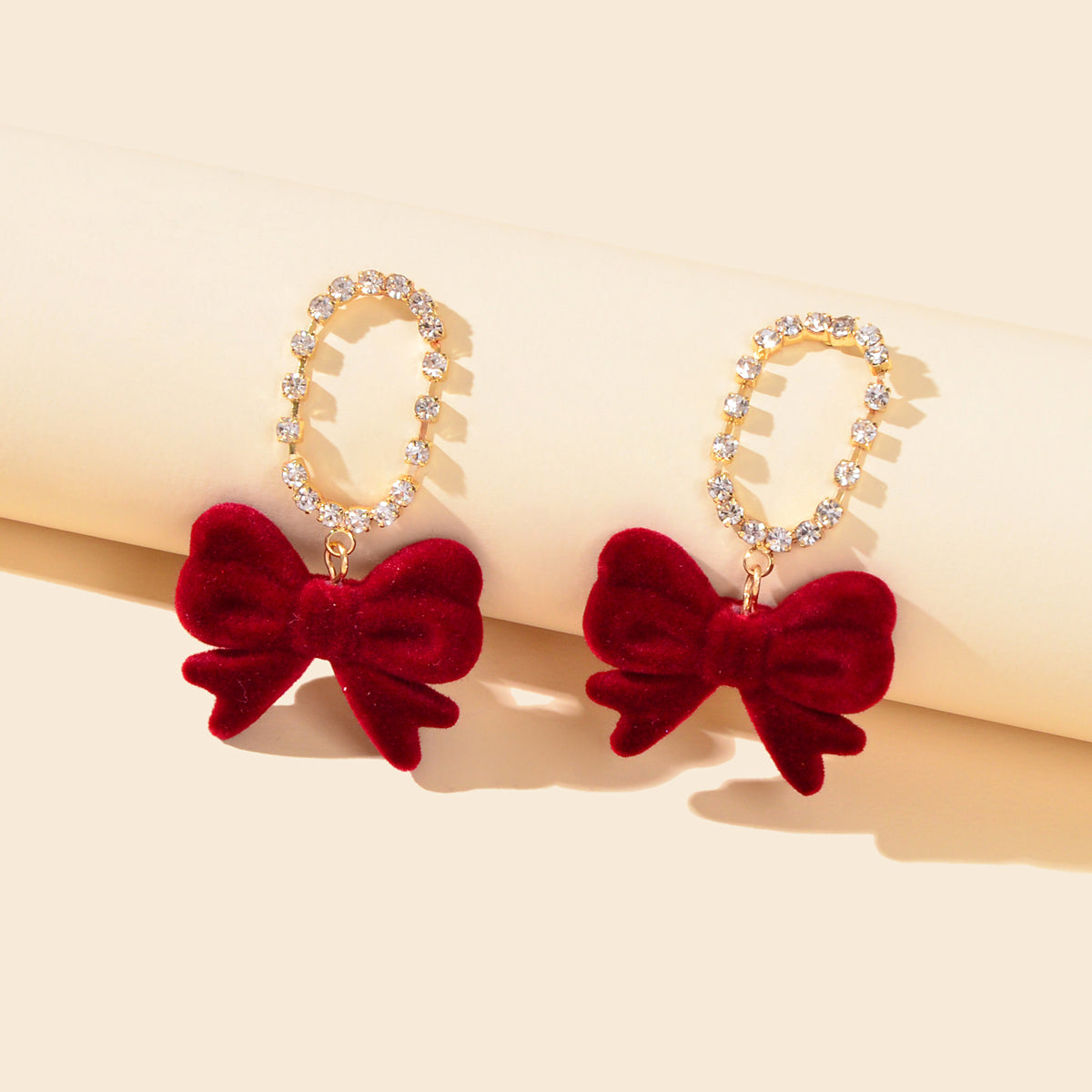 Sparkly Ribbon Bow Dangle Rhinestone Winered Vintage Square Bow Tie Earrings Feelontop Jewellery