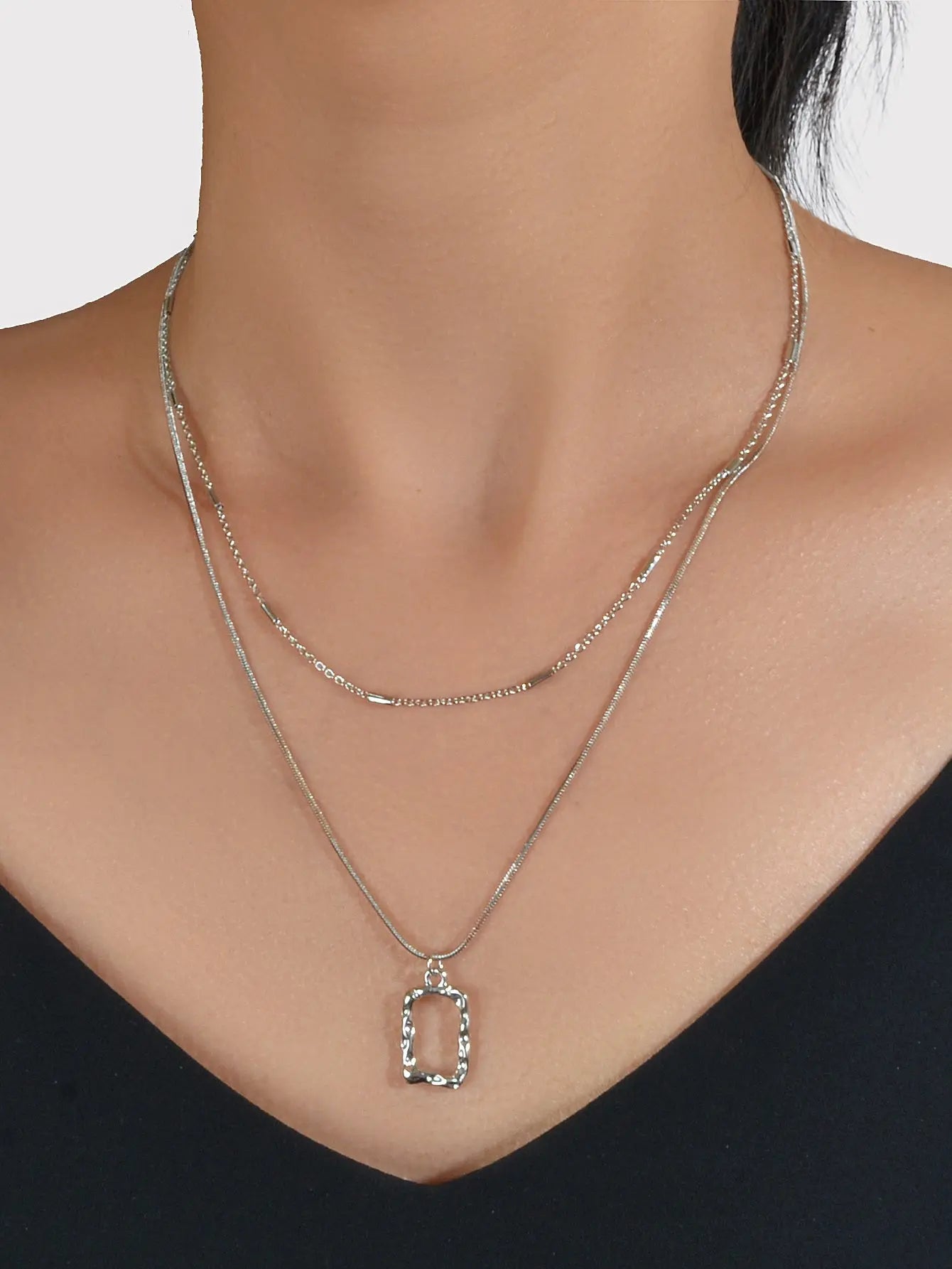 2 pcs Minimalist Gold Silver Chain Square Pendant Necklace Party Decoration Gift Feelontop Jewellery