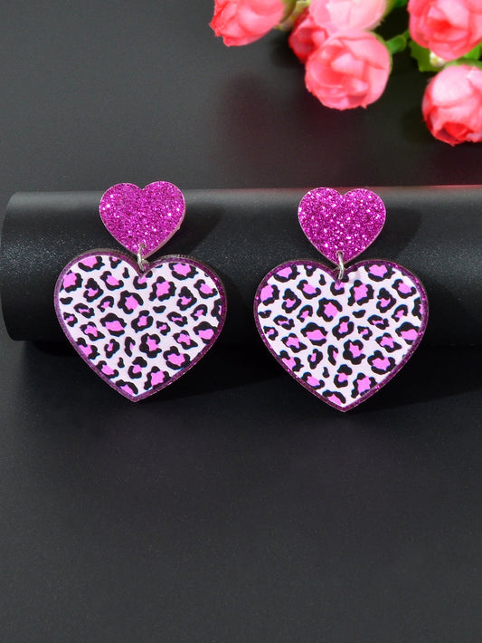 Colourful Leopard Print Heart Pendant Earrings Wild Style Statement Jewellery Feelontop Jewellery