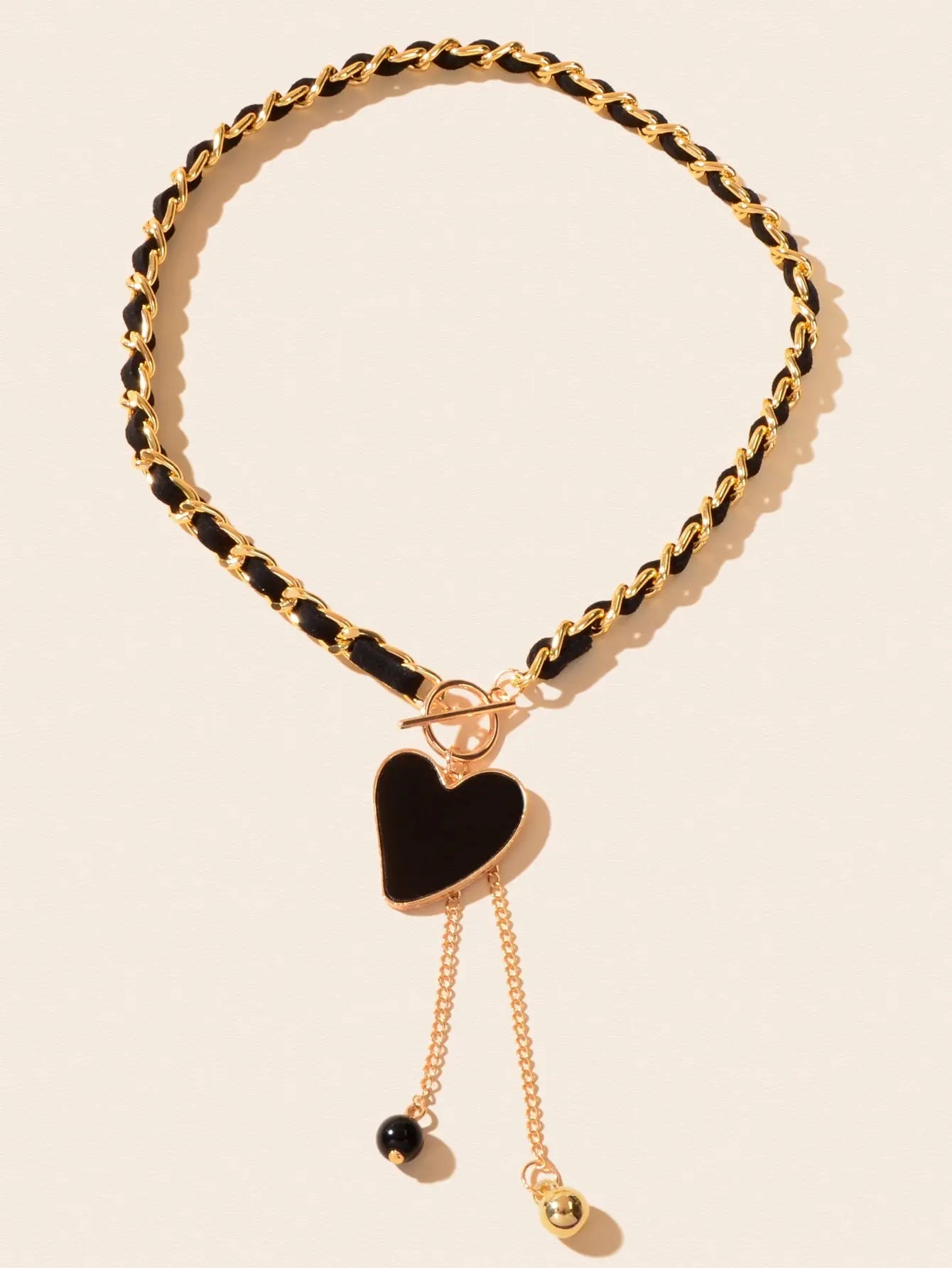 Designer Stylish Heart Charm Ball Pendant Tassel Braided Long Necklace for Party Feelontop Jewellery