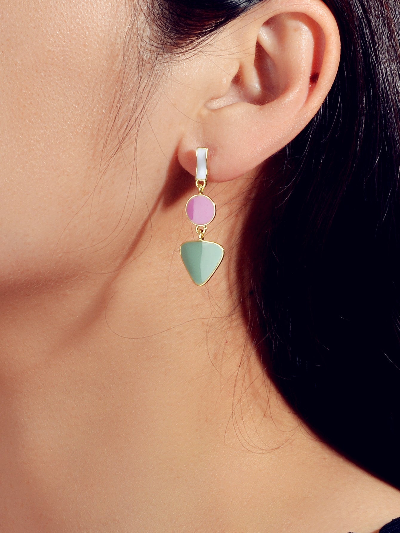 Designer Jewellery Multi-colored Enamel Round Triangle Geometric Dangle Earrings Feelontop Jewellery