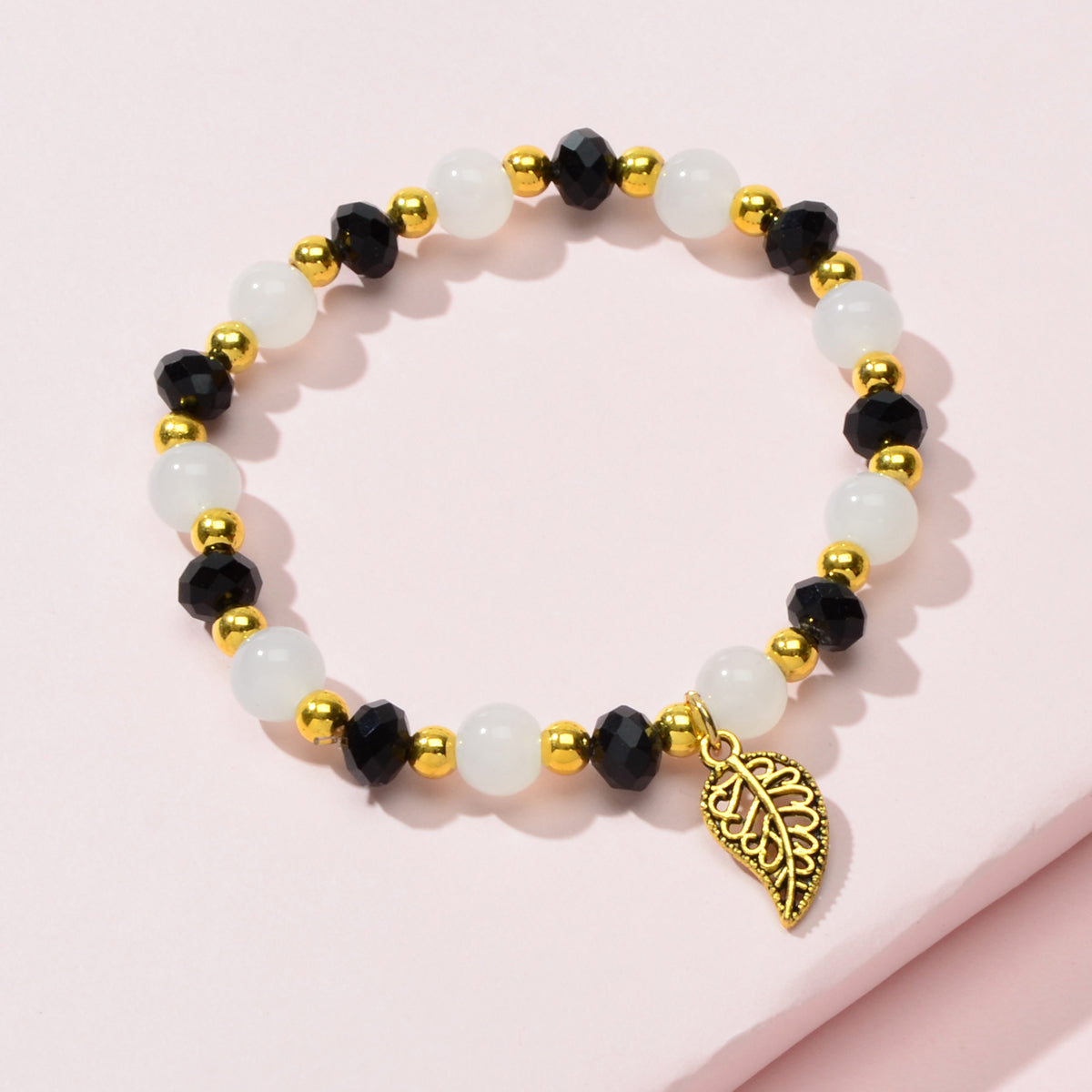 Ethnic Traditional Jewellery Handmade Beads Elastic Leaf Charm Bangle Bracelet Feelontop Jewellery