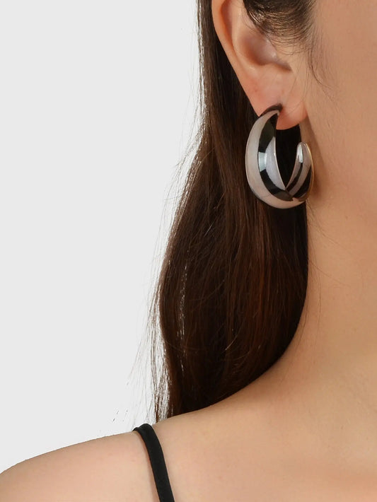 Statement Jewelry Geometric Pattern Acrylic Chunky Huggie Hoop Pierced Earrings Feelontop Jewellery