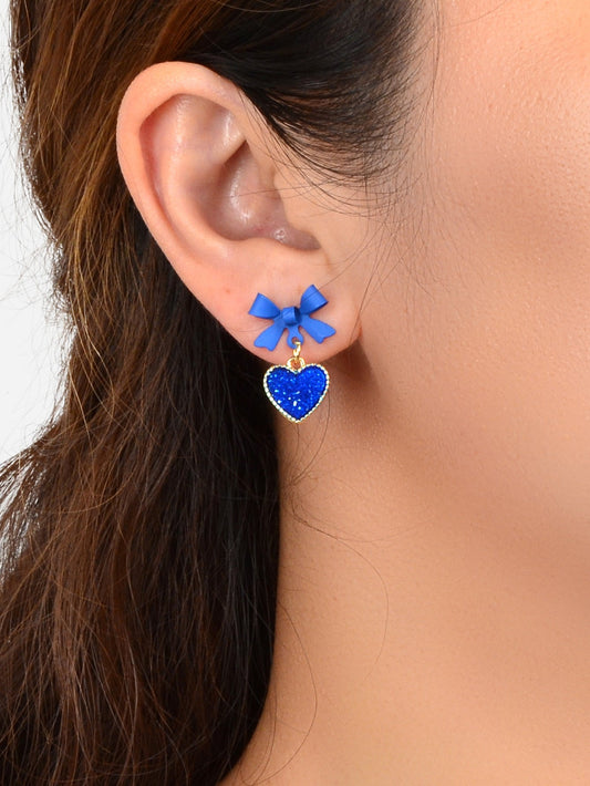 Romantic Blue Bow Heart Dangle Earrings Valentine's Day Love Girl Gift Jewellery Feelontop Jewellery