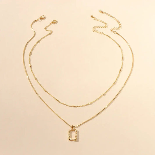 2 pcs Minimalist Gold Silver Chain Square Pendant Necklace Party Decoration Gift Feelontop Jewellery