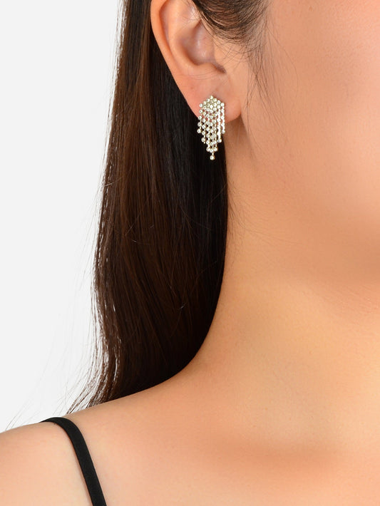 Sparkly Full Rhinestone Chandelier Tassel Linear Drop Earrings Bridal Jewellery Feelontop Jewellery