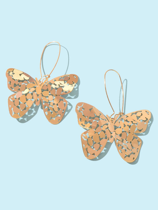 Statement Gold Hollow Butterfly Dangling Elements Earrings Designer Jewellery Feelontop Jewellery