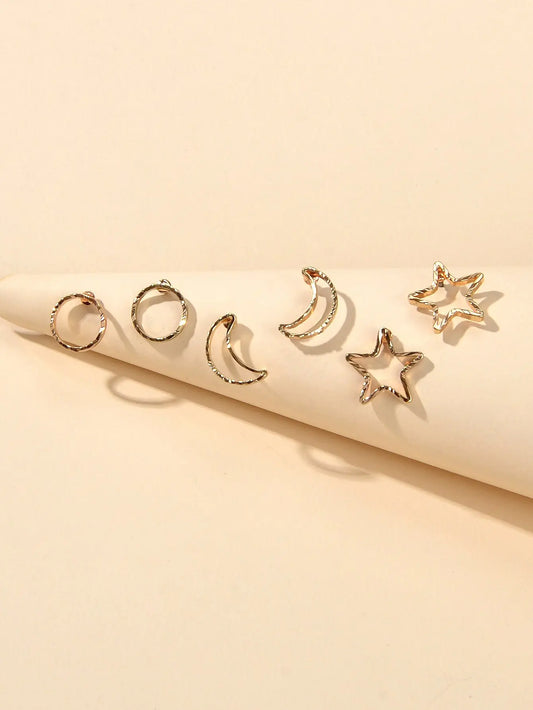 3 pairs Minimalist Jewelry Circle Star Moon Trendy Stud Small Earrings for Women Feelontop Jewellery