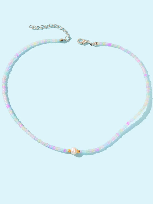 Bohemian Seed Beads Necklace Handmade Colourful Beaded Pearl Choker Jewellery Feelontop Jewellery