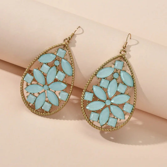 Ladies Jewellery Pink Green Acrylic Flower Water Drop Good Quality Earrings Gift Feelontop Jewellery