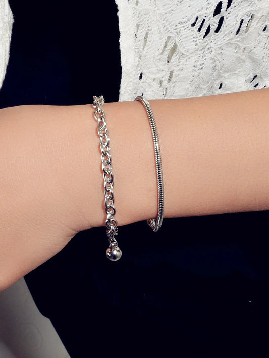 Hiphop Jewellery 2 pcs Silver Chain Bracelet Rock Style Trendy Women Accessories Feelontop Jewellery