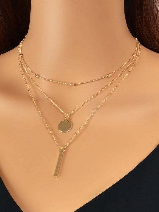 3 pcs Multilayer Bar Disc Pendant Dainty Necklaces Gold Layered Chain Chokers Feelontop Jewellery