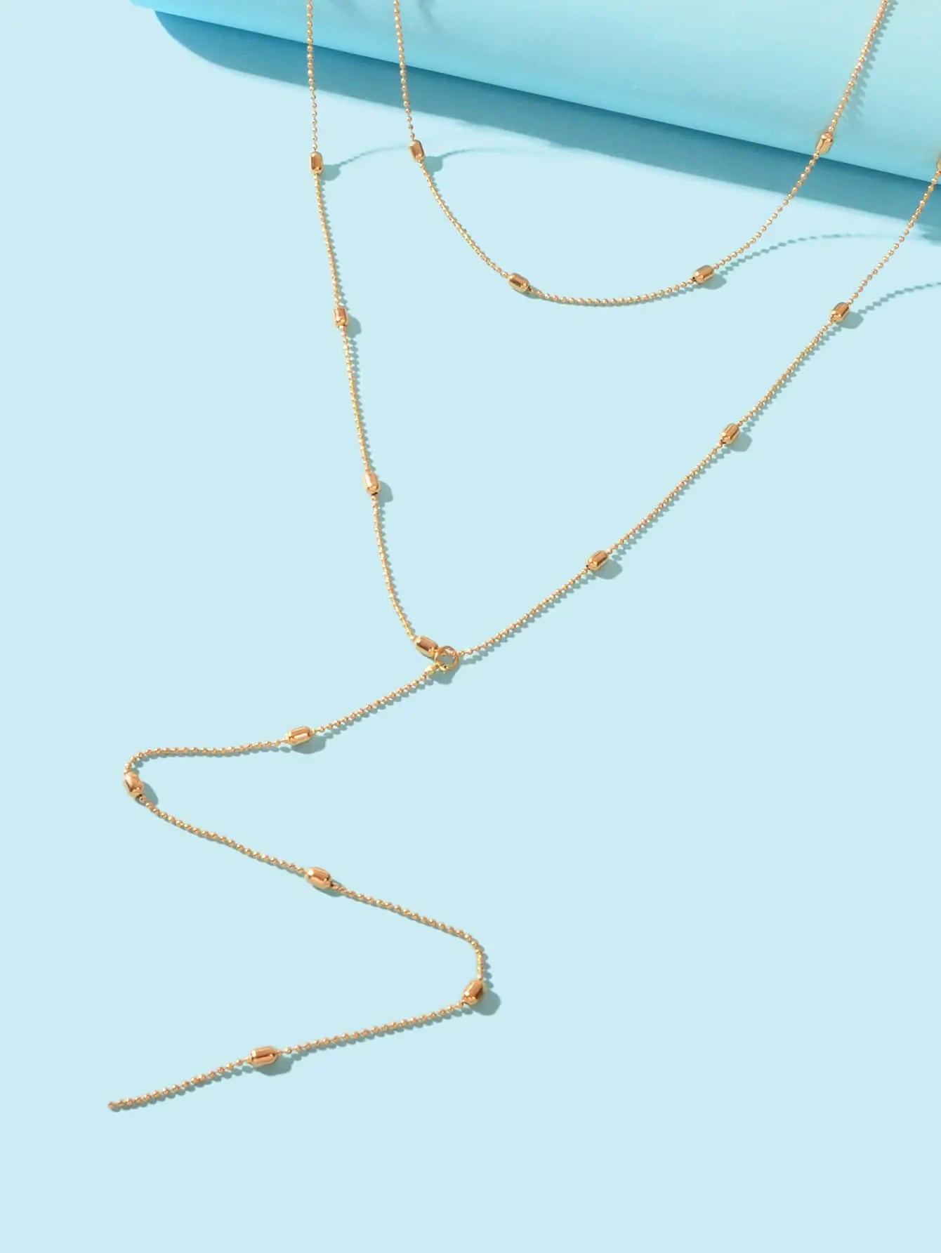 Double-Layered Beaded Wave Chain Tassel Necklace Elegant Statement Piece Feelontop Jewellery