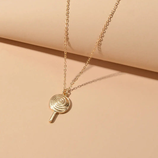 Cute Trendy Jewellery Gold Metal Finish Candy Lollies Lollipop Pendant Necklace Feelontop Jewellery