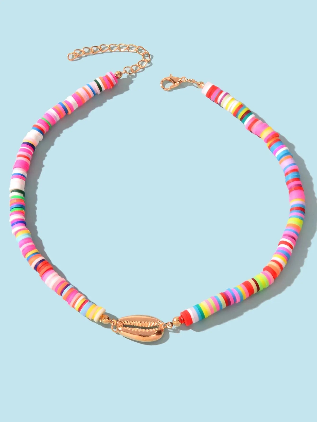Surfer Choker Polymer Clay Necklace Boho Colourful Vinyl Disc Shell Collar Gift Feelontop Jewellery