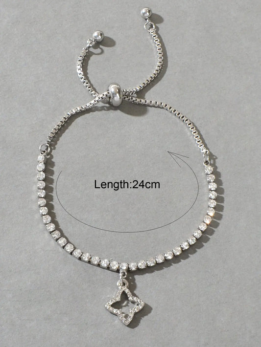 Luxury Full Rhinestone Flower Charm Silver Bracelet Perfect Wedding Gift Jewelry Feelontop Jewellery