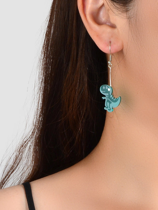 Lovely Cartoon Jewellery Green Resin Dinosaur Dangle Pendant Earrings for Women Feelontop Jewellery
