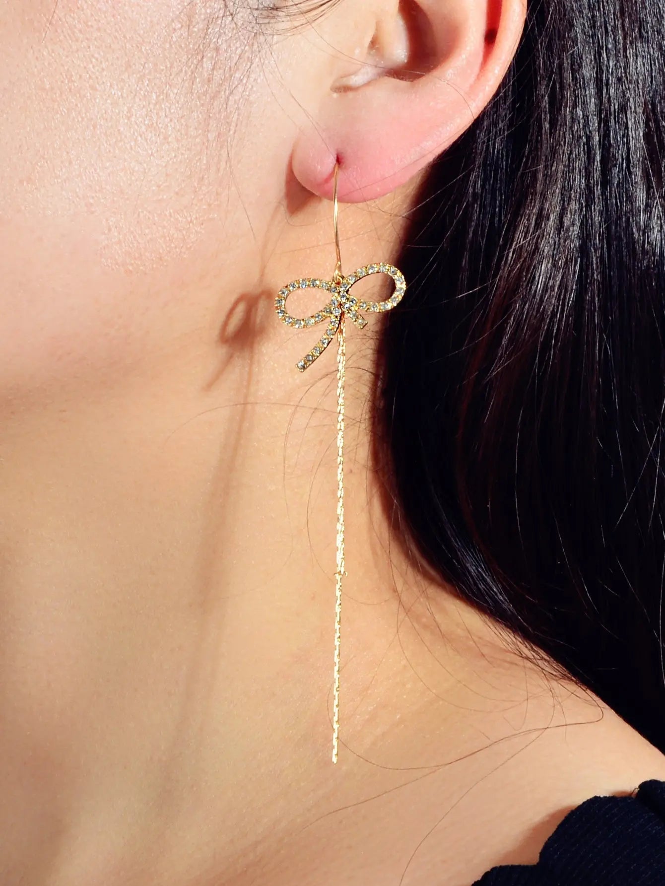 Trendy Female Jewellery Rhinestone Long Chain Bowknot Pendant Earrings for Women Feelontop Jewellery