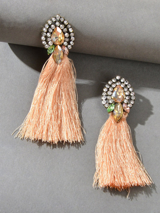 Boho Ethnic Jewellery Colorful Crystal Tassel Thread Chandelier Fringe Earrings Feelontop Jewellery