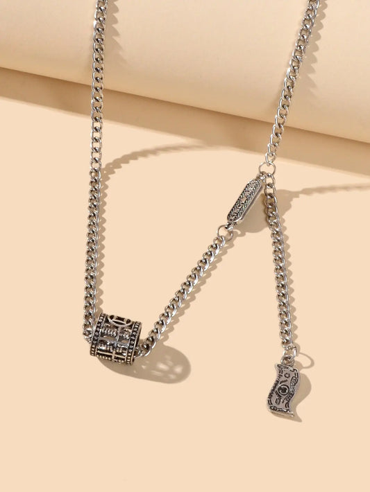 Vintage Designer Stylish Jewelry Antique Silver Carved Circle Y Pendant Necklace Feelontop Jewellery