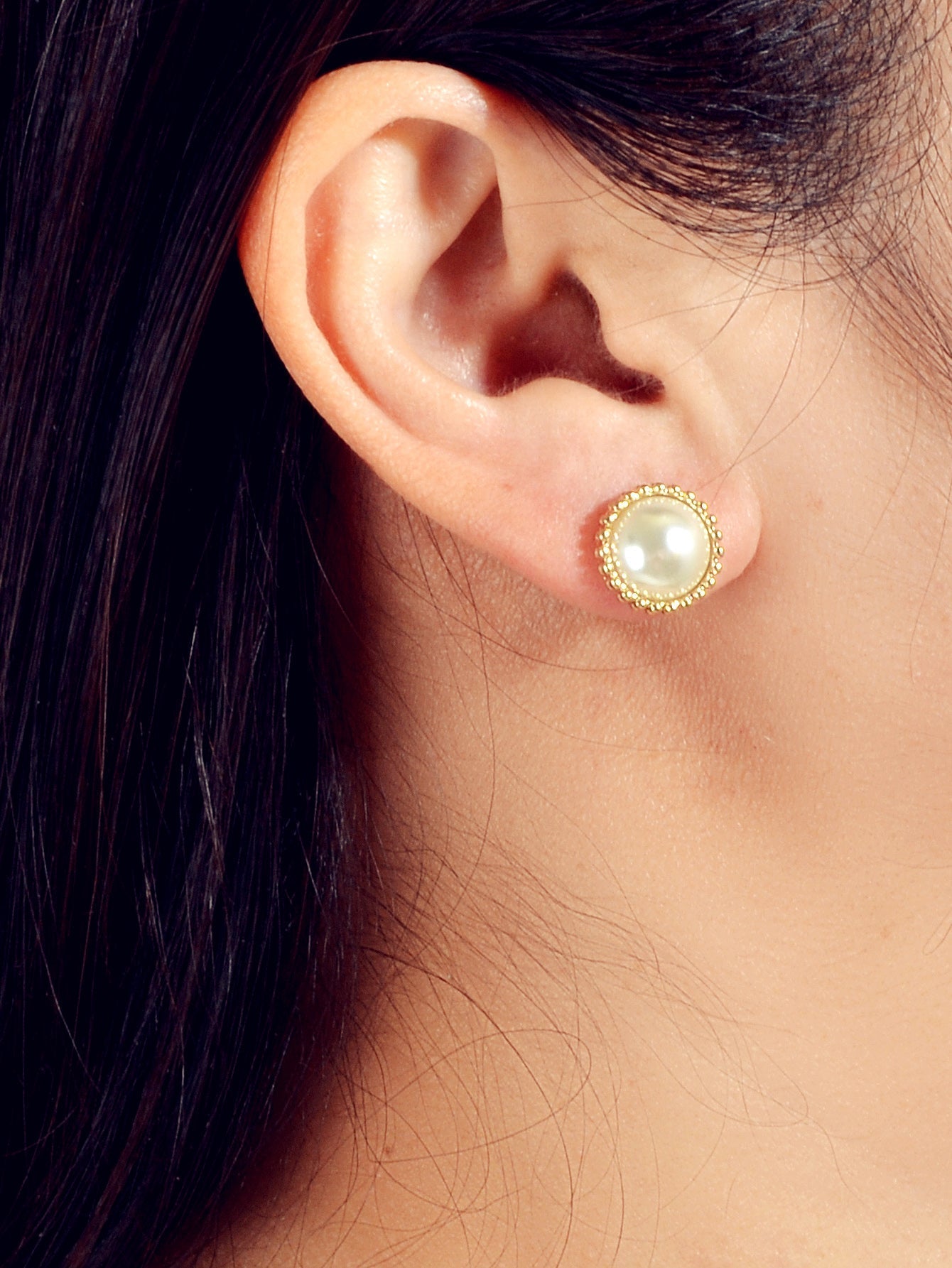 Women Dainty Gifts Gold Silver Plated Pearl Round Stud Wedding Bridal Earrings Feelontop Jewellery