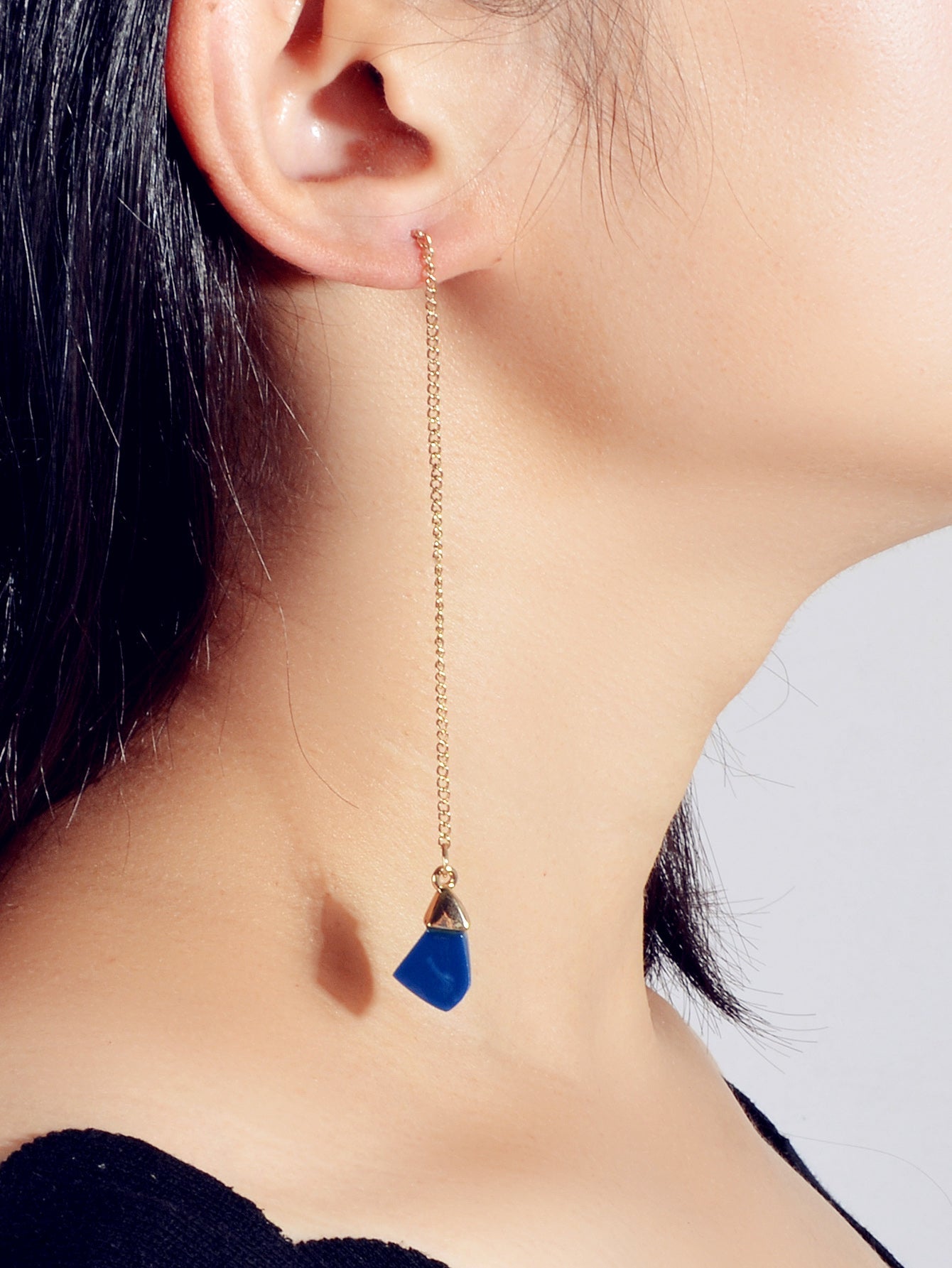 Ethnic American Jewellery Long Chain Black White Stone Boho Chic Dangle Earrings Feelontop Jewellery