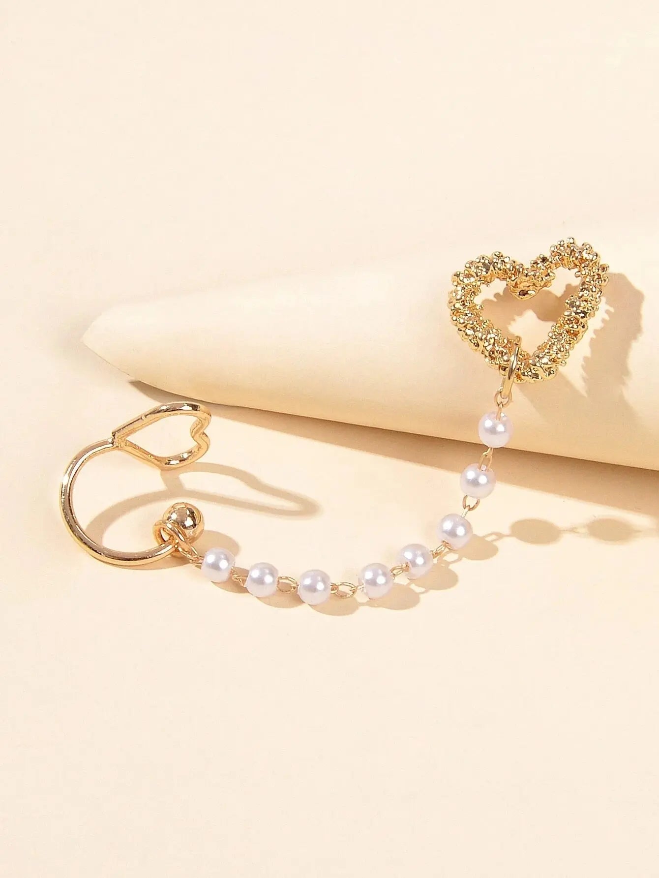 1pc Designer Jewelry Ear Cuff Pearl Gold Chain Heart Love Stud Cartilage Earring Feelontop Jewellery