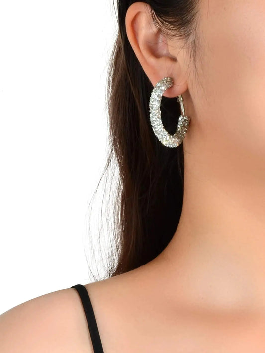 Party Gift Decoration Silver Rhinestone Shining Hoop Huggie Earrings AU Stock Feelontop Jewellery