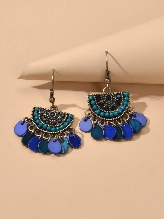 Boho Jewellery Blue Beads Sectored Water Drop Earrings Ethnic Women Accessories Feelontop Jewellery