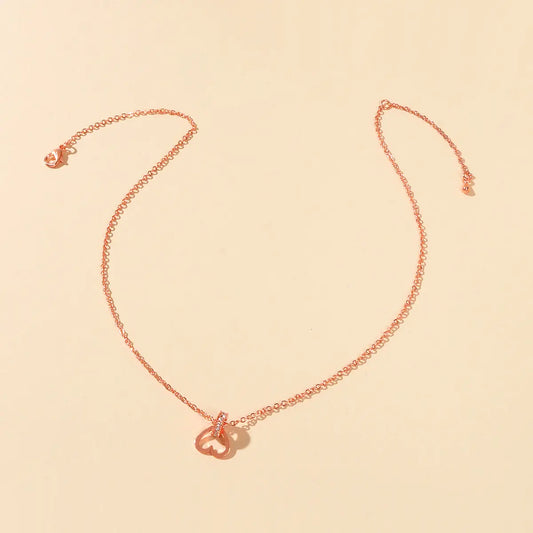 Wedding Engagement Jewelry Rose Gold Chain Rhinestone Circle Heart Charm Necklace Feelontop Jewellery