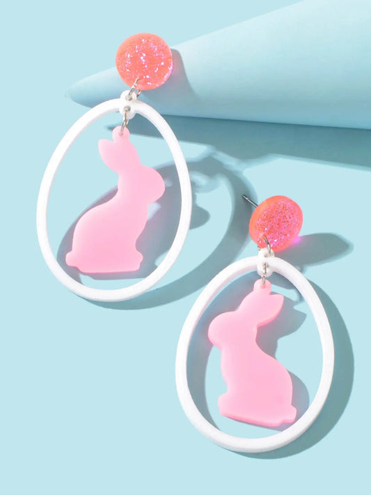 Cute Pink Rabbit Cartoon Animal Acrylic Dangle Aesthetic Lovely Bunny Earrings Feelontop Jewellery