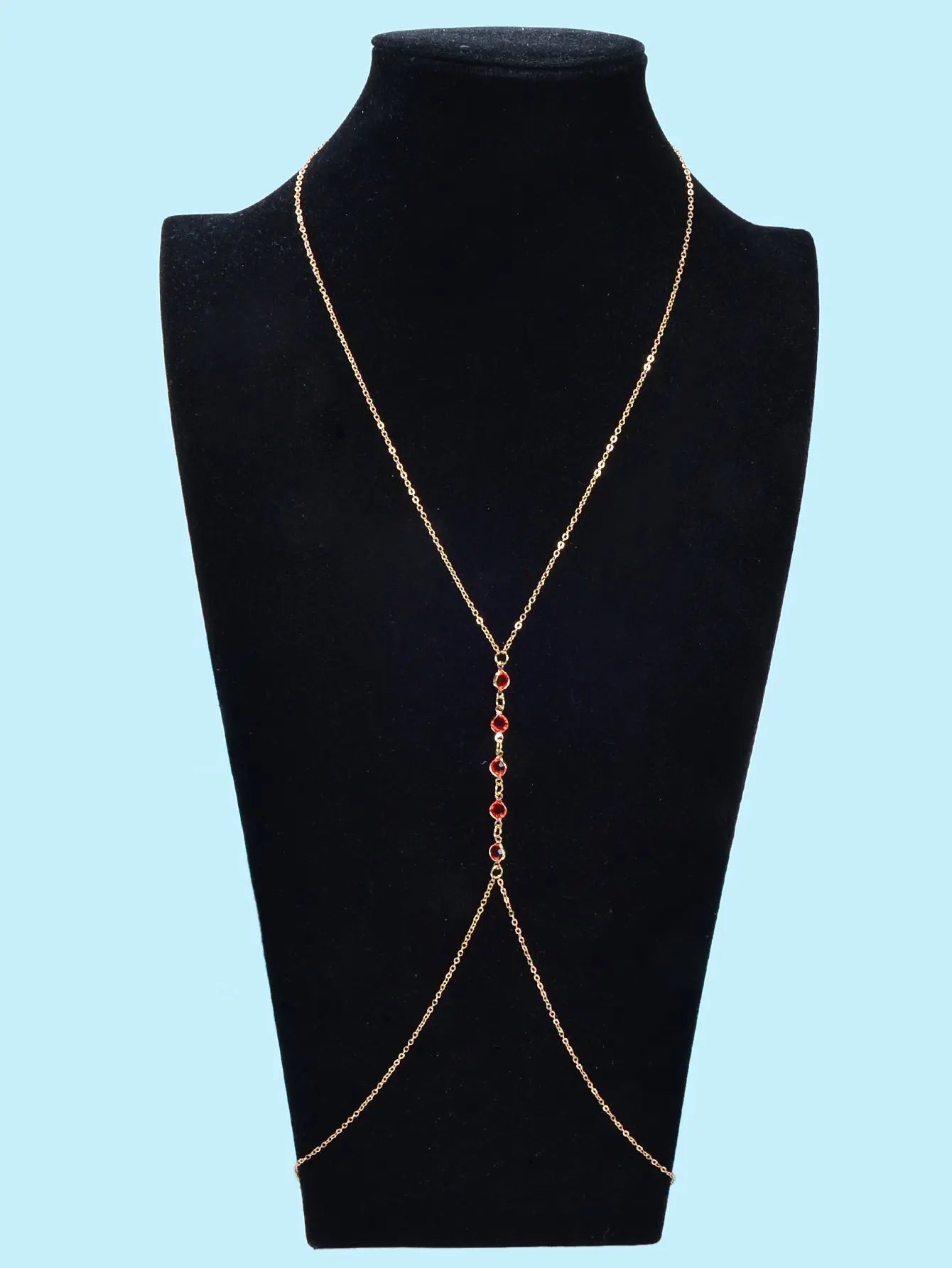 Sexy Red Beaded Decor Gold Body Chain Crossover Summer Beach Bikini Body Jewelry Feelontop Jewellery