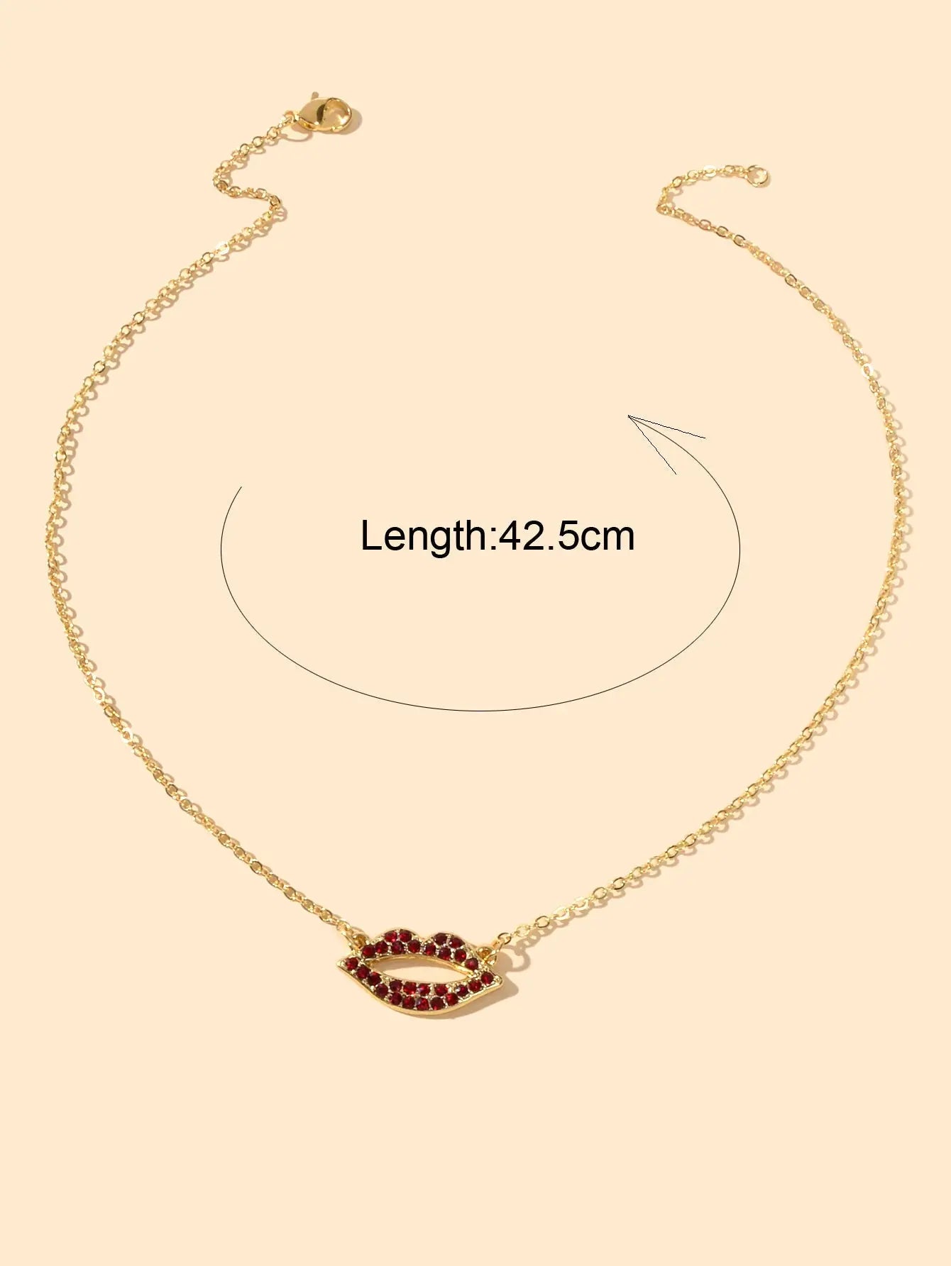 Valentine's Day Lover Gift Jewelry Gold Chain Red Rhinestone Lips Charm Necklace Feelontop Jewellery