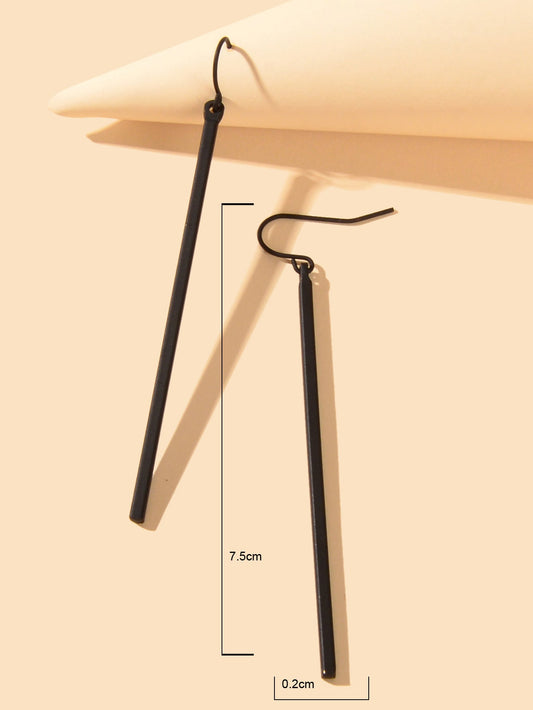 Punk Simple Style Square Geometric Black Stick Charm Hanging Minimalist Earrings Feelontop Jewellery