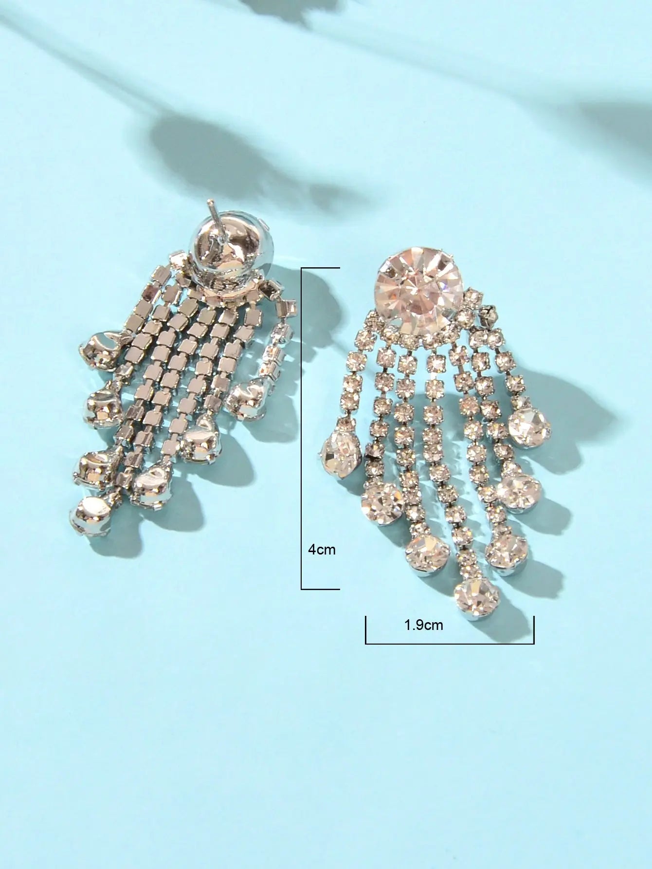 Shiny Bridal Cubic Zirconia Tassel Silver Chain Chandelier Charm Fringe Earrings Feelontop Jewellery