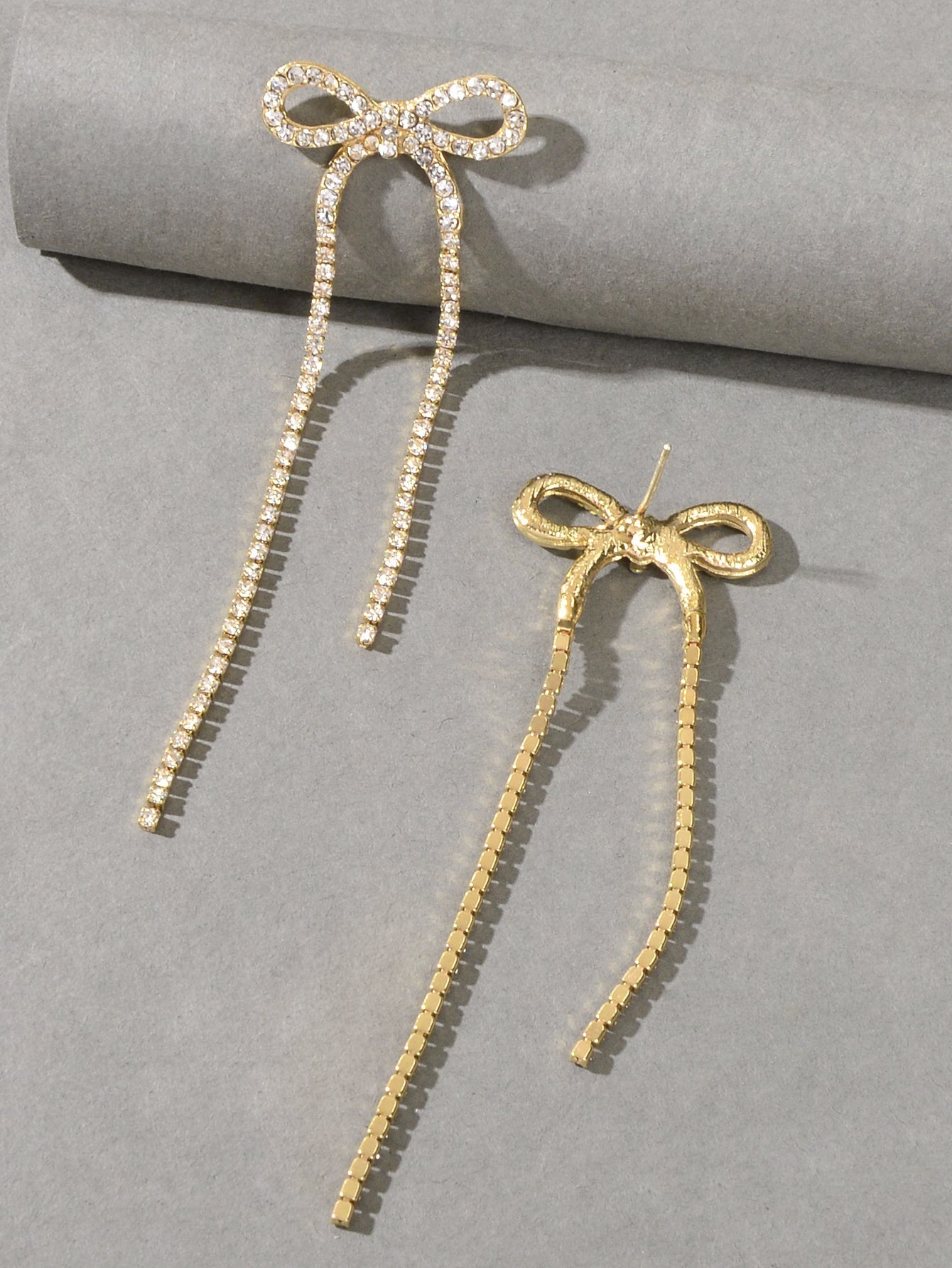 Clear Rhinestone Crystal Tassel Sparkle Bow Tie Dangle Bridal Wedding Earrings Feelontop Jewellery