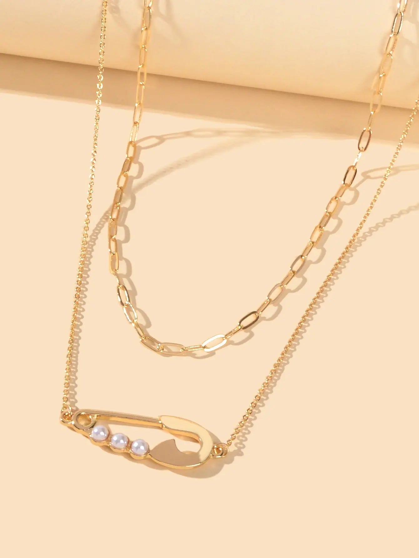 2pcs Popular Accessories Gold Chain Pearl Decor Pin Charm Necklace Women Jewelry Feelontop Jewellery