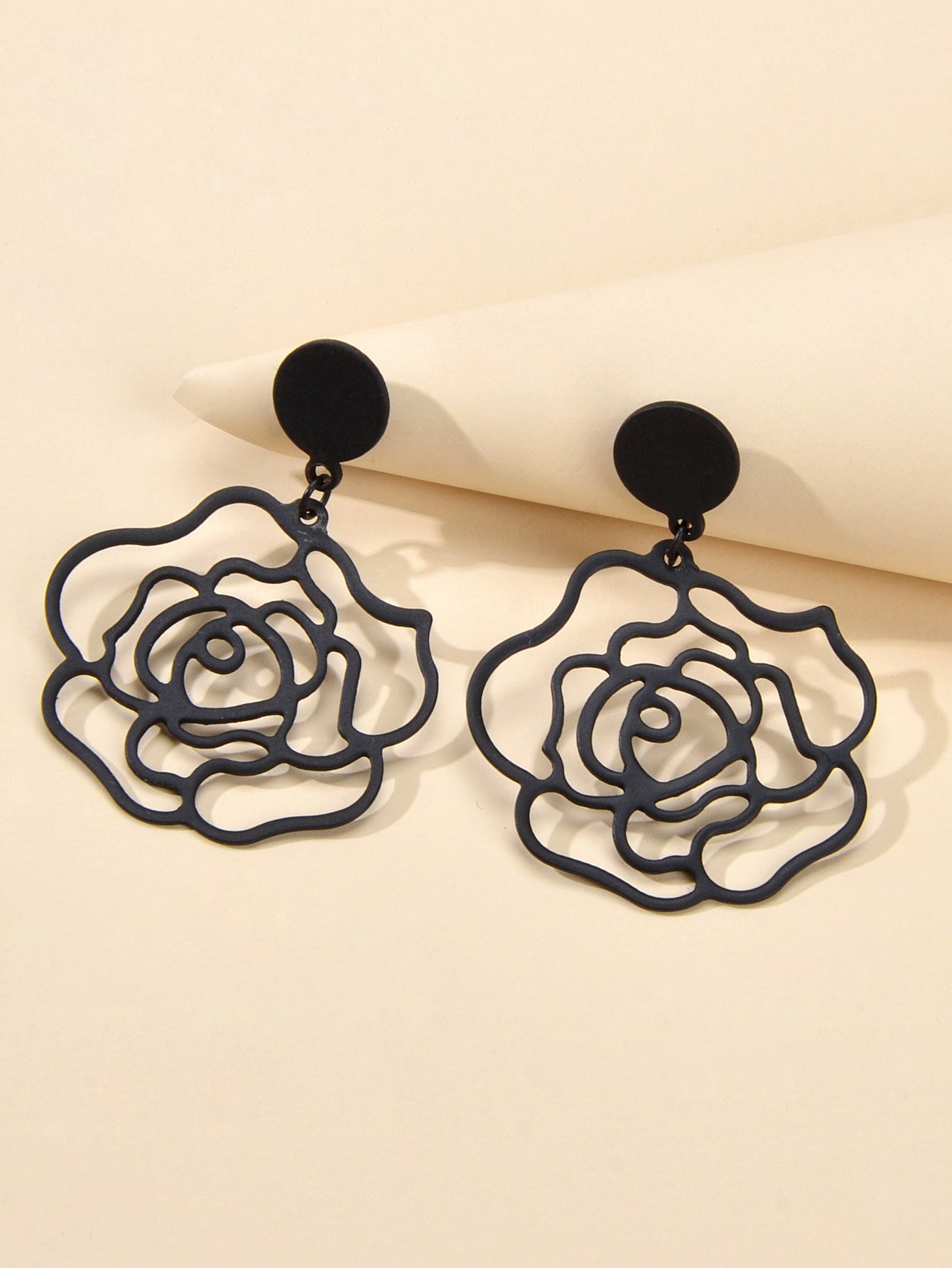 Designer Jewellery Black Hollow out Big Flower Chunky Dangle Party Earrings Gift Feelontop Jewellery