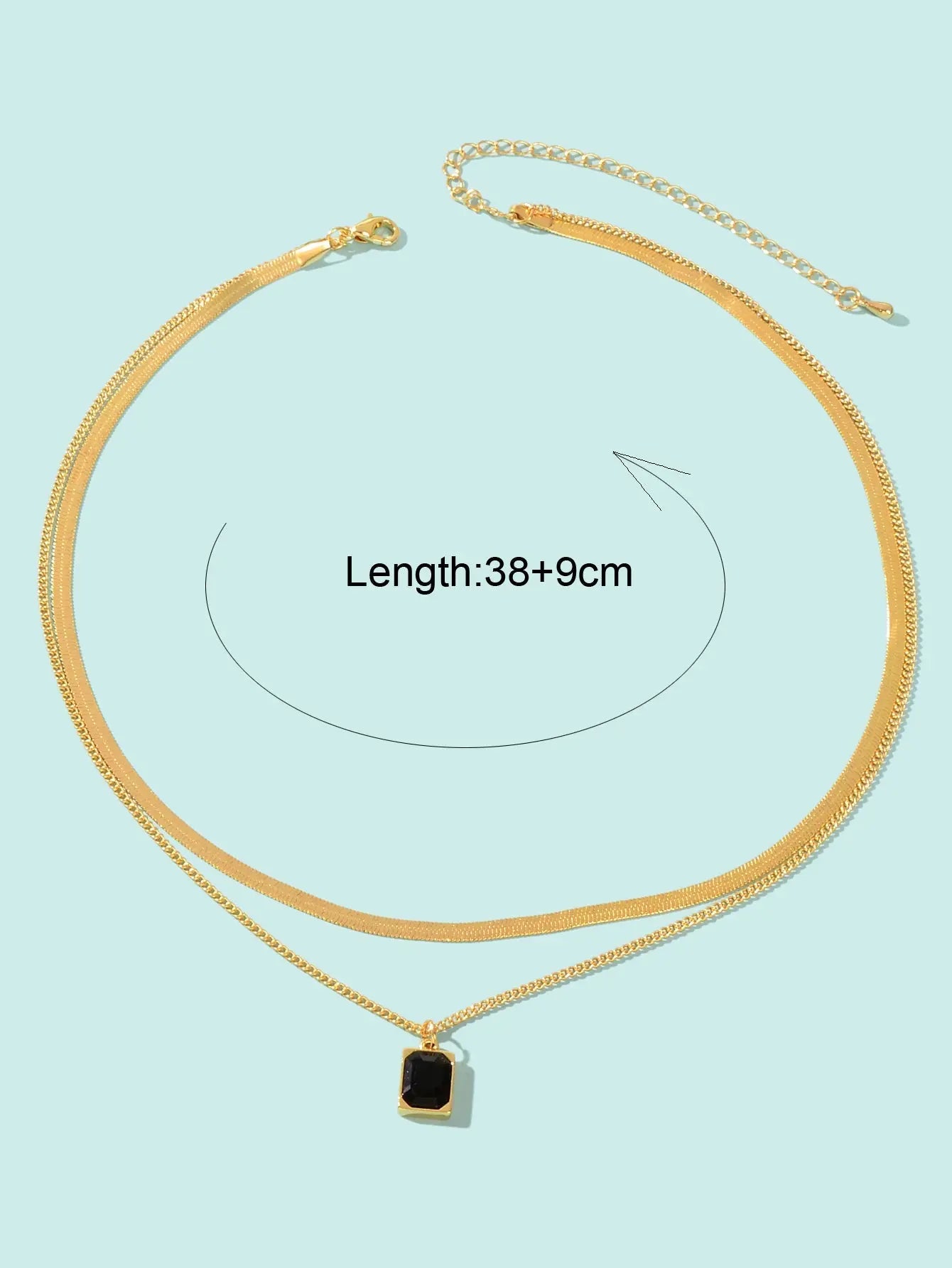 Double layer Gold Multiple Link Snake Chain Black Square Pendant Trendy Necklace Feelontop Jewellery