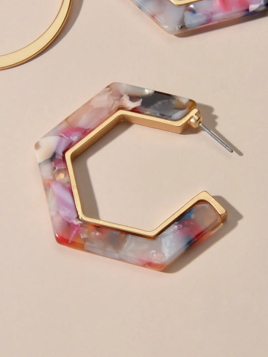 Boho Chic 2 pairs Multicolor Acrylic Square Circle Party Hoop Earrings set Gift Feelontop Jewellery