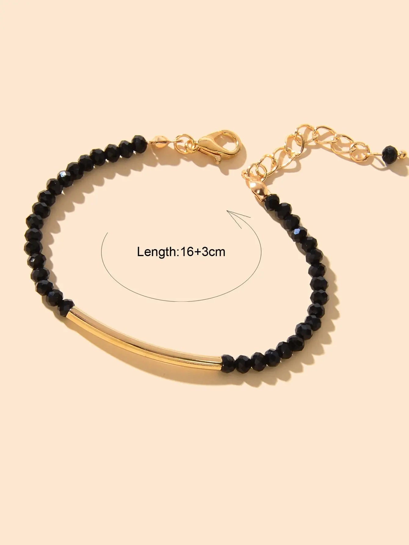 Trendy Handcrafted Black Beads Gold Metal String Bracelet Women Bangle Jewellery Feelontop Jewellery